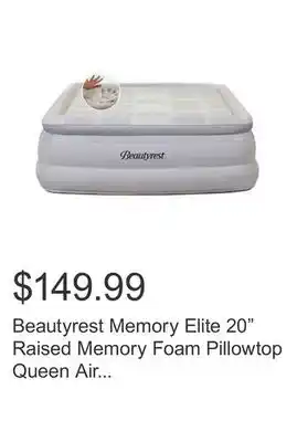 Costco Beautyrest Memory Elite 20 Raised Memory Foam Pillowtop Queen Air Bed with Built-in Pump offer