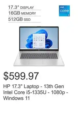 Costco HP 17.3 Laptop - 13th Gen Intel Core i5-1335U - 1080p - Windows 11 offer