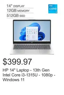 Costco HP 14 Laptop - 13th Gen Intel Core i3-1315U - 1080p - Windows 11 offer