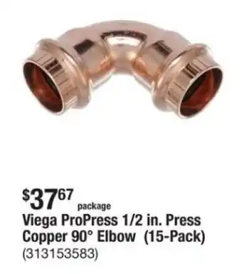 The Home Depot Viega ProPress 1/2 in. Press Copper 90° Elbow (15-Pack) offer