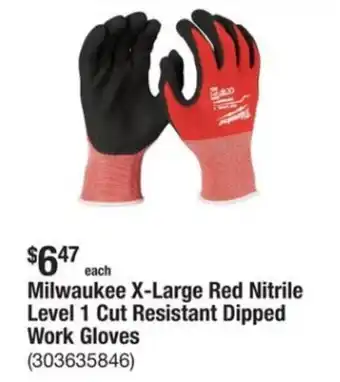 The Home Depot Milwaukee X-Large Red Nitrile Level 1 Cut Resistant Dipped Work Gloves offer