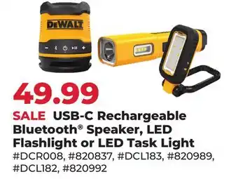 Runnings Dewalt USB-C Rechargeable Bluetooth Speaker, LED Flashlight or LED Task Light offer