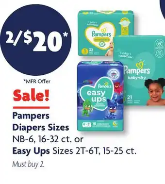Family Dollar Pampers Diapers Sizes NB-6, 16-32 ct. or Easy Ups Sizes 2T-6T, 15-25 ct offer
