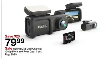 Target Rexing DT2 Dual Channel 1080p Front and Rear Dash Cam offer