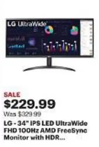 Best Buy LG LG-34" IPS LED UltraWide FHD 100Hz AMD FreeSync Monitor with HDR offer