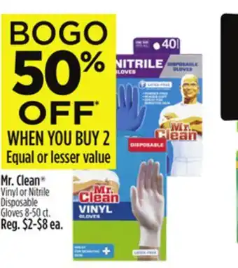 Dollar General Mr. Clean Vinyl or Nitrile Disposable Gloves 8-50 ct offer