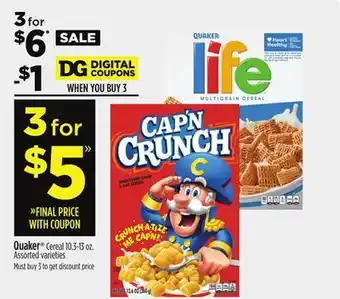 Dollar General Quaker Cereal offer