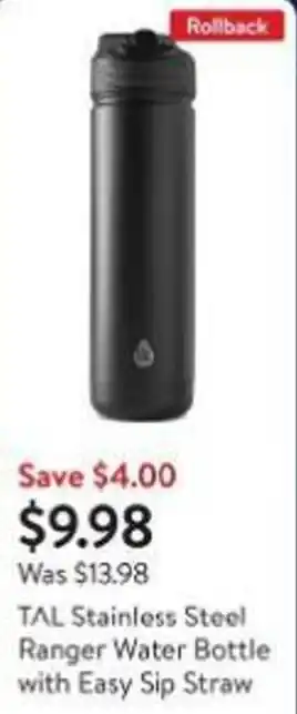 Walmart TAL Stainless Steel Ranger Water Bottle with Easy Sip Straw offer