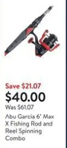 Walmart Abu Garcia 6' Max X Fishing Rod and Reel Spinning Combo offer
