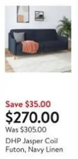 Walmart DHP Jasper Coil Futon, Navy Linen offer