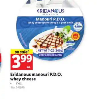 Lidl Eridanous manouri P. D. O. whey cheese offer