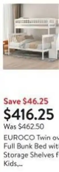 Walmart EUROCO Twin o Full Bunk Bed wit Storage Shelves f Kids,.. offer