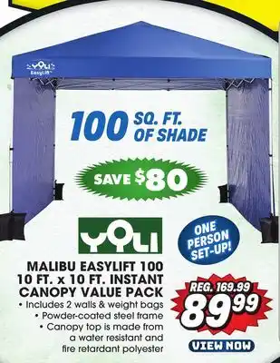 Big 5 Yoli Malibu EasyLift 100 10' x 10' Straight Leg Instant Canopy Value Pack offer