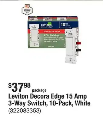 The Home Depot Leviton Decora Edge 15 Amp 3-Way Switch, 10-Pack, White offer