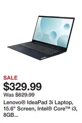 Lenovo IdeaPad 3i Laptop, 15.6 Screen, Intel Core i3, 8GB Memory, 256GB Solid State Drive, Wi-Fi 6, Windows 11, 82RK001HUS