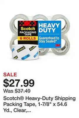 Office Depot Scotch Heavy-Duty Shipping Packing Tape, 1-7/8 x 54.6 Yd., Clear, Pack Of 6 Rolls offer
