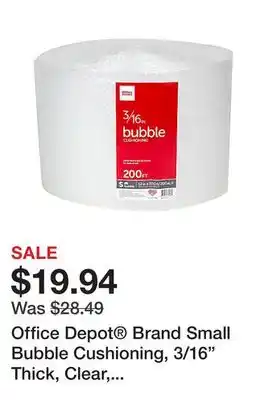 Office Depot Office Depot Brand Small Bubble Cushioning, 3/16 Thick, Clear, 12 x 200' offer