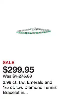 Belk 2.99 ct. t.w. Emerald and 1/5 ct. t.w. Diamond Tennis Bracelet in Sterling Silver offer