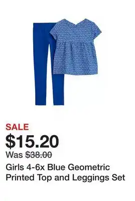 Belk Girls 4-6x Blue Geometric Printed Top and Leggings Set offer