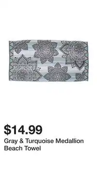 Big Lots Gray & Turquoise Medallion Beach Towel offer