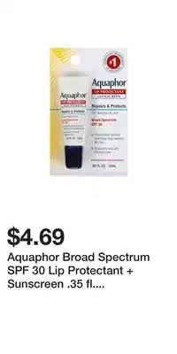 Big Lots Aquaphor Broad Spectrum SPF 30 Lip Protectant + Sunscreen .35 fl. oz. Carded Pack offer