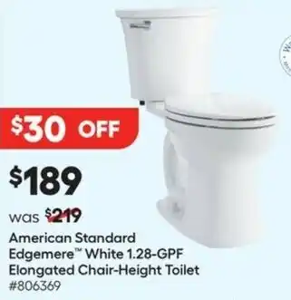 Lowe's American Standard Edgemere White 1.28-GPF Elongated Chair-Height Toilet offer