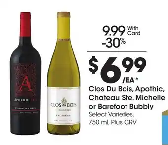 Ralphs Clos Du Bois, Apothic, Chateau Ste. Michelle or Barefoot Bubbly offer
