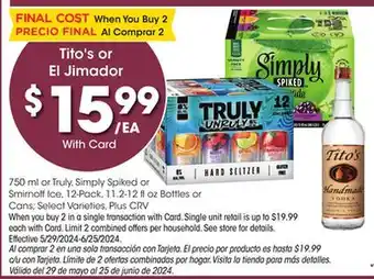 Ralphs Tito's or El Jimador offer