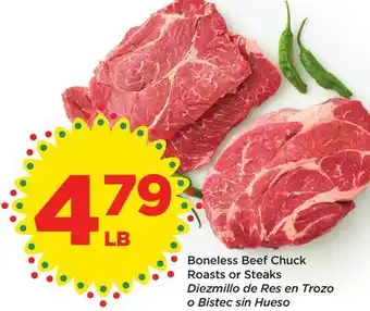 Food 4 Less Boneless Beef Chuck Roasts or Steaks offer