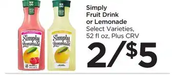 Food 4 Less Simply Fruit Drink or Lemonade offer