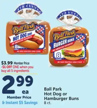 Albertsons Ball Park Hot Dog or Hamburger Buns offer