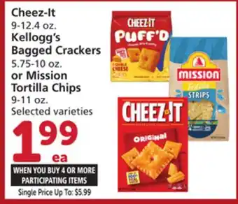 Vons Cheez-It 9-12.4 oz. Kellogg's Bagged Crackers 5.75-10 oz. or Mission Tortilla Chips 9-11 oz offer