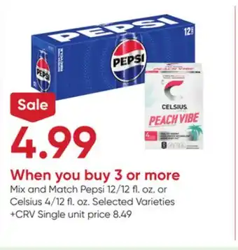 Stater Bros Pepsi 12/12 fl. oz. or Celsius 4/12 fl. oz offer