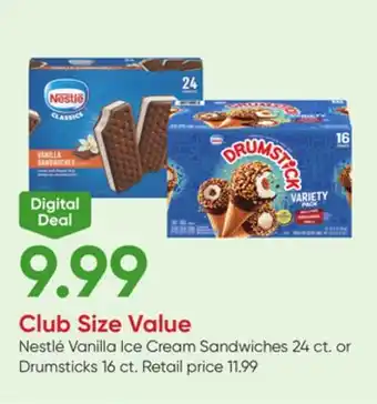 Stater Bros Nestlé Vanilla Ice Cream Sandwiches 24 ct. or Drumsticks 16 ct offer