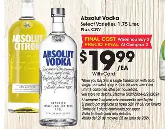 Ralphs Absolut Vodka offer