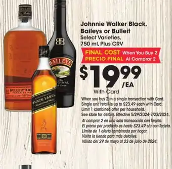 Ralphs Johnnie Walker Black, Baileys or Bulleit offer