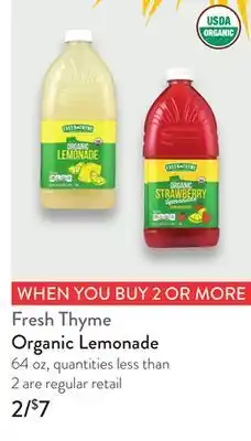 Fresh Thyme Organic Lemonade offer