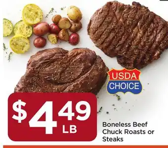 Food 4 Less Boneless Beef Chuck Roasts or Steaks offer