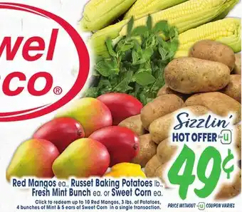 Jewel-Osco Red Mangos, Russet Baking Potatoes lb. Fresh Mint Bunch or Sweet Corn offer