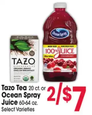Jewel-Osco Tazo Tea 20 ct. or Ocean Spray offer