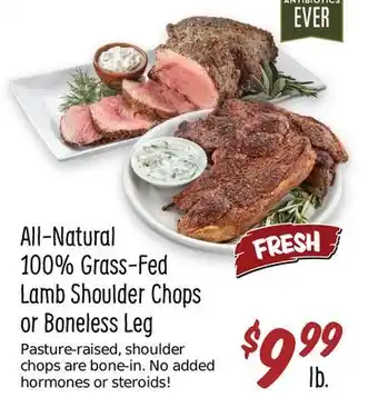 Sprouts Farmers Market All-Natural 100% Grass-Fed Lamb Shoulder Chops or Boneless Leg offer