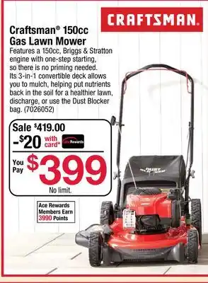 Ace Hardware Craftsman 150cc Gas Lawn Mower offer