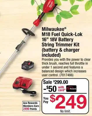 Ace Hardware Milwaukee M18 Fuel Quick-Lok 16 18V Battery String Trimmer Kit offer