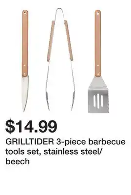 Ikea GRILLTIDER 3-piece barbecue tools set, stainless steel/beech offer