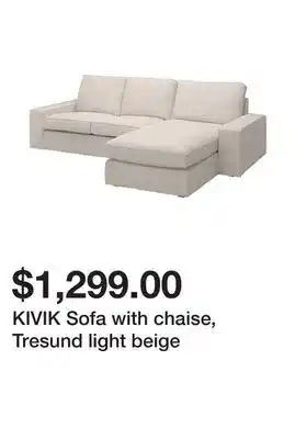 Ikea KIVIK Sofa with chaise, Tresund light beige offer