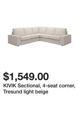 Ikea KIVIK Sectional, 4-seat corner, Tresund light beige offer