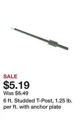 Tractor Supply Company 6 ft. Studded T-Post, 1.25 lb. per ft. with anchor plate offer