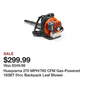 Tractor Supply Company Husqvarna 270 MPH/765 CFM Gas-Powered 150BT 51cc Backpack Leaf Blower offer
