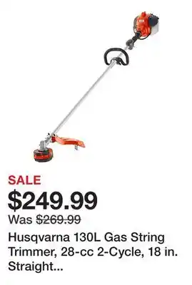 Tractor Supply Company Husqvarna 130L Gas String Trimmer, 28-cc 2-Cycle, 18 in. Straight Shaft Gas Weed Eater with Rapid Replace Trimmer Head offer