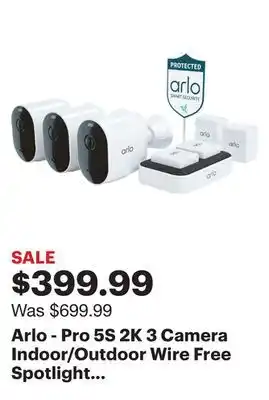 Best Buy Arlo - Pro 5S 2K 3 Camera Indoor/Outdoor Wire Free Spotlight Security Camera Bundle - White offer